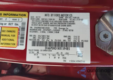 2019 Ford Fusion Se from USA, damaged, VIN 3FA6P0HD1KR159485